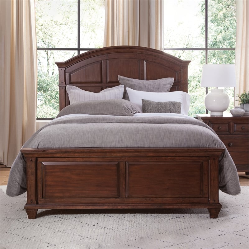 Bowery Hill Transitional Cherry Finished Wood Arched Queen Panel Bed