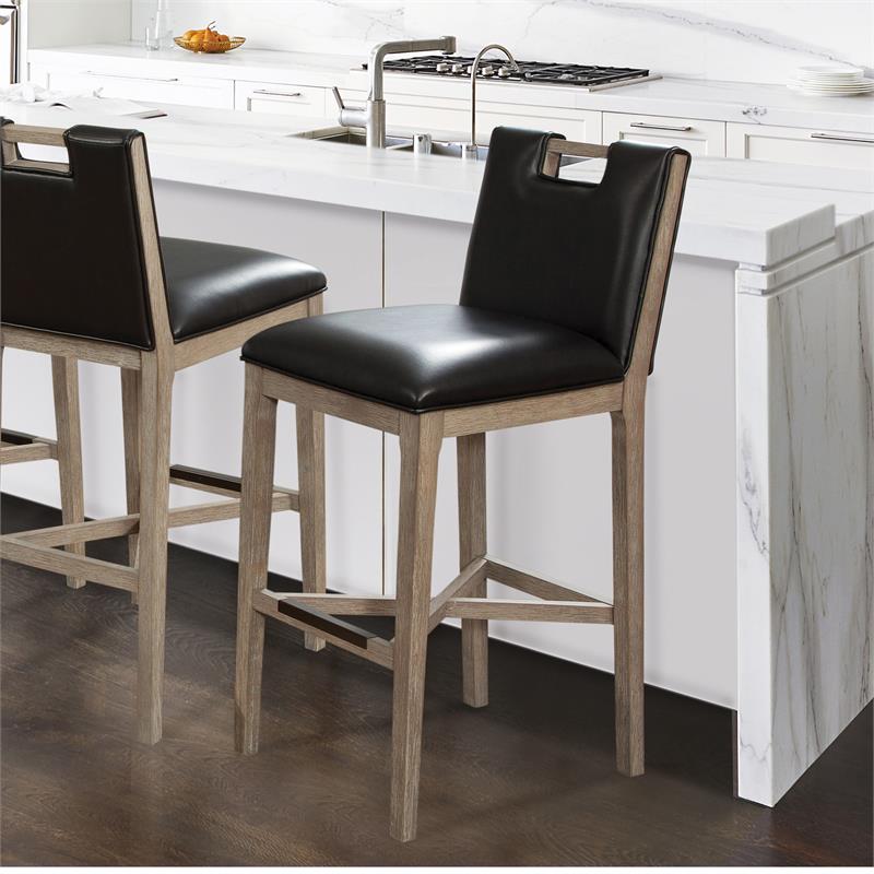 Bowery Hill Solid Wood with Black Bonded Leather Counter Stool