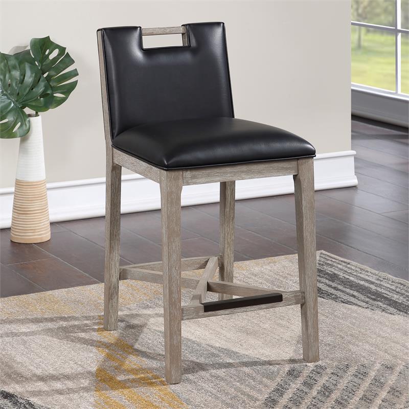 Bowery Hill Solid Wood with Black Bonded Leather Counter Stool