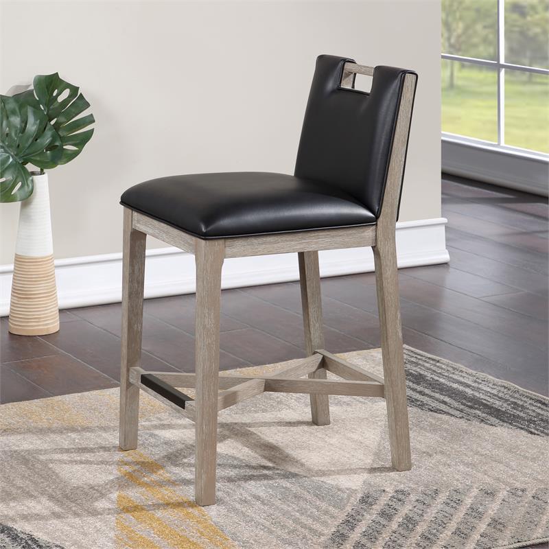 Bowery Hill Solid Wood with Black Bonded Leather Counter Stool
