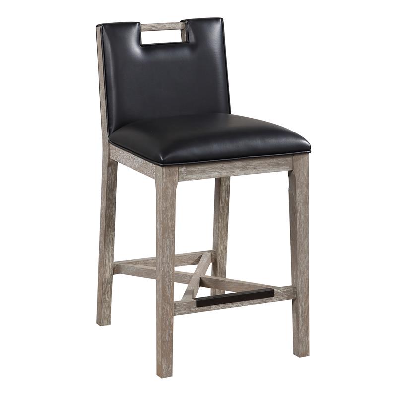 Bowery Hill Solid Wood with Black Bonded Leather Counter Stool
