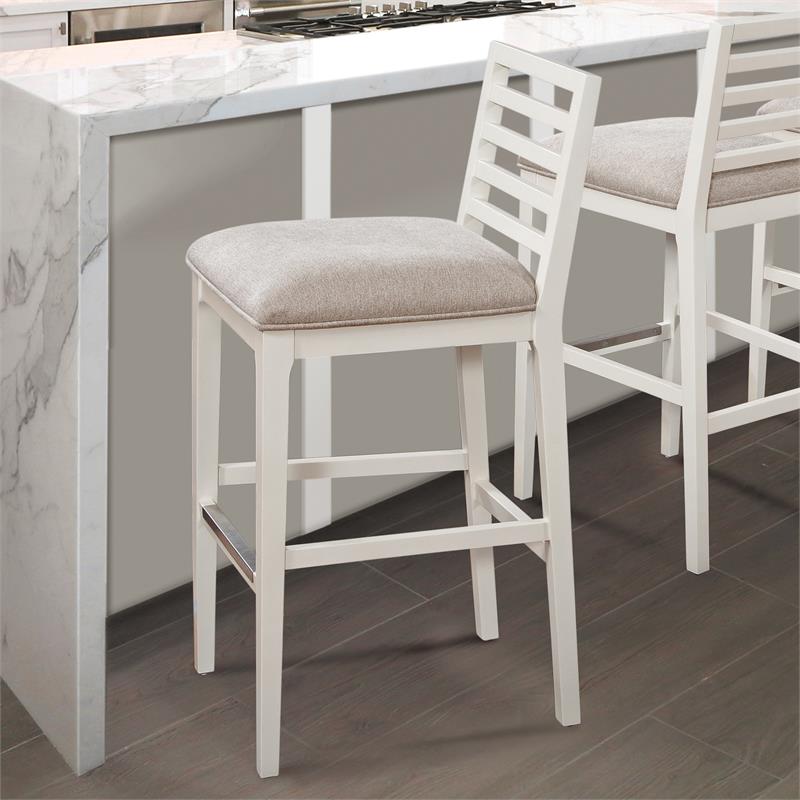Bowery Hill Modern Farmhouse White Solid Wood with Gray Fabric Counter Stool