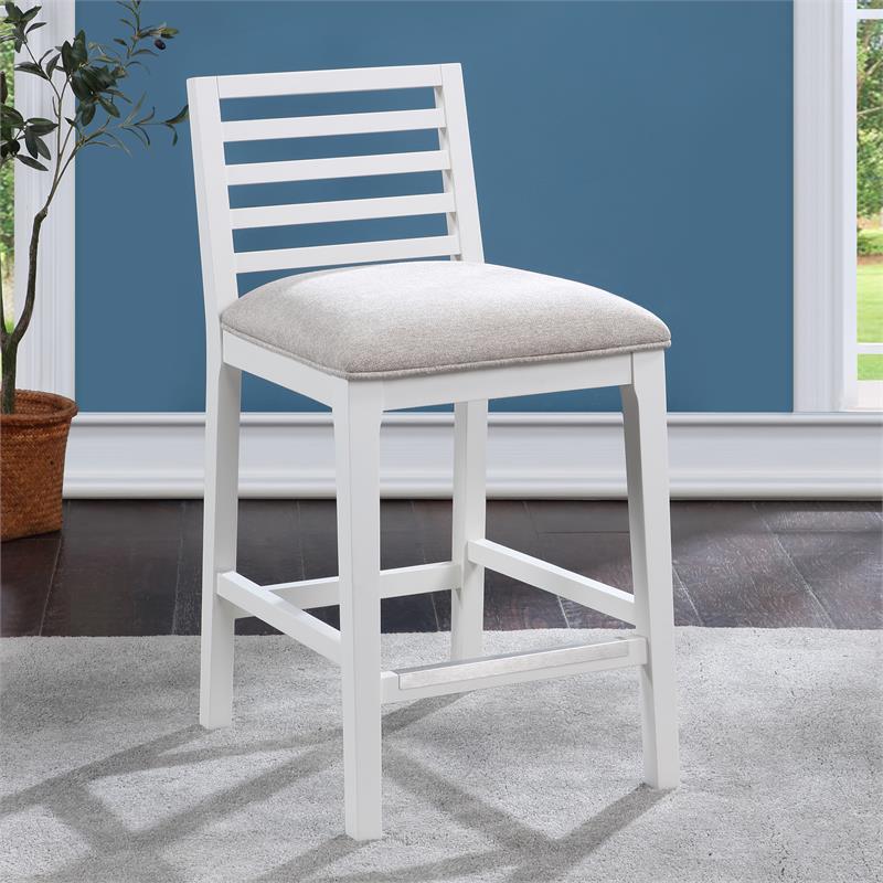 Bowery Hill Modern Farmhouse White Solid Wood with Gray Fabric Counter Stool