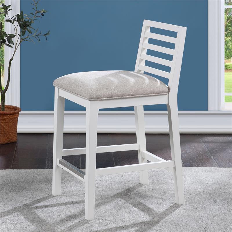 Bowery Hill Modern Farmhouse White Solid Wood with Gray Fabric Counter Stool