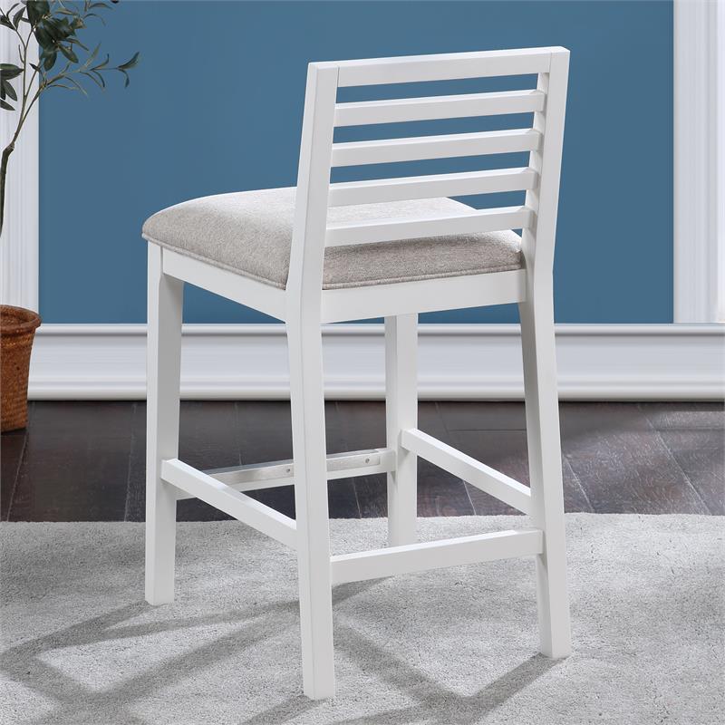 Bowery Hill Modern Farmhouse White Solid Wood with Gray Fabric Counter Stool