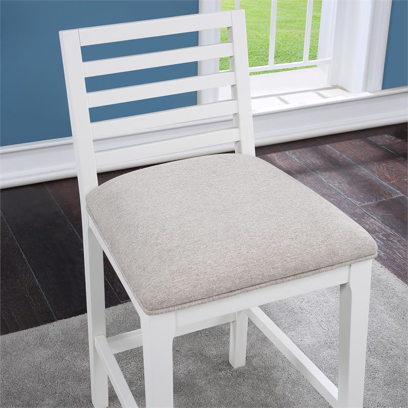 Bowery Hill Modern Farmhouse White Solid Wood with Gray Fabric Counter Stool