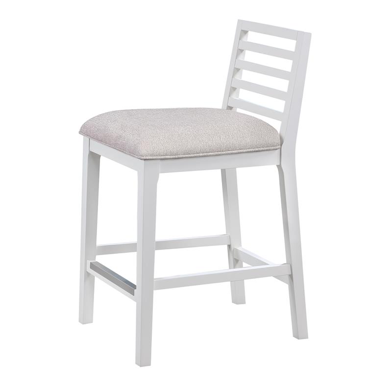 Bowery Hill Modern Farmhouse White Solid Wood with Gray Fabric Counter Stool