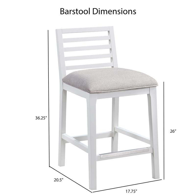 Bowery Hill Modern Farmhouse White Solid Wood with Gray Fabric Counter Stool