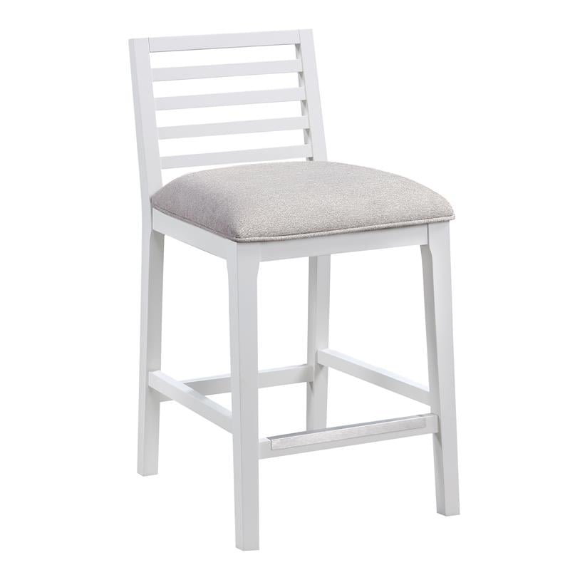 Bowery Hill Modern Farmhouse White Solid Wood with Gray Fabric Counter Stool