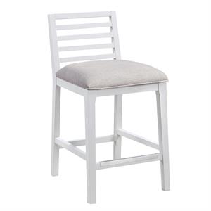 Bowery Hill Modern Farmhouse White Solid Wood with Gray Fabric Counter Stool