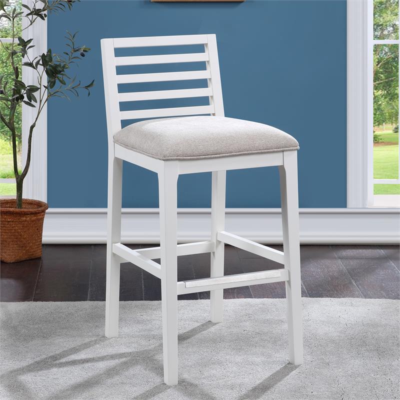 Bowery Hill Modern Farmhouse White Solid Wood with Gray Fabric Bar Stool