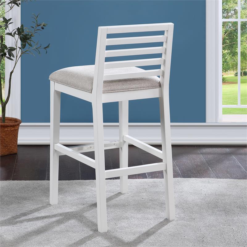 Bowery Hill Modern Farmhouse White Solid Wood with Gray Fabric Bar Stool
