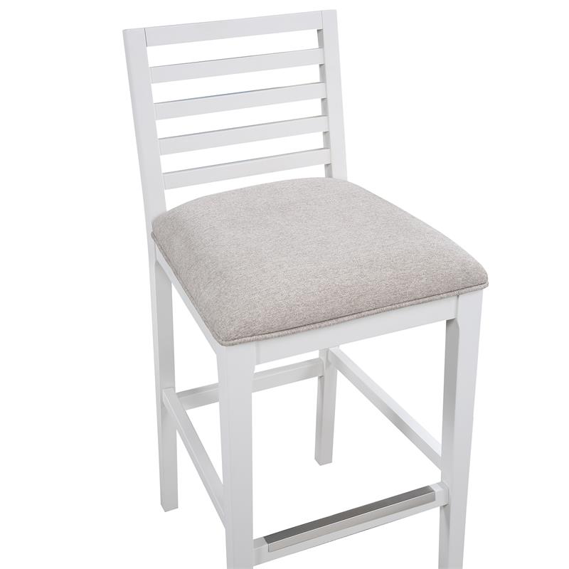 Bowery Hill Modern Farmhouse White Solid Wood with Gray Fabric Bar Stool