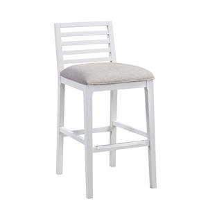 Bowery Hill Modern Farmhouse White Solid Wood with Gray Fabric Bar Stool