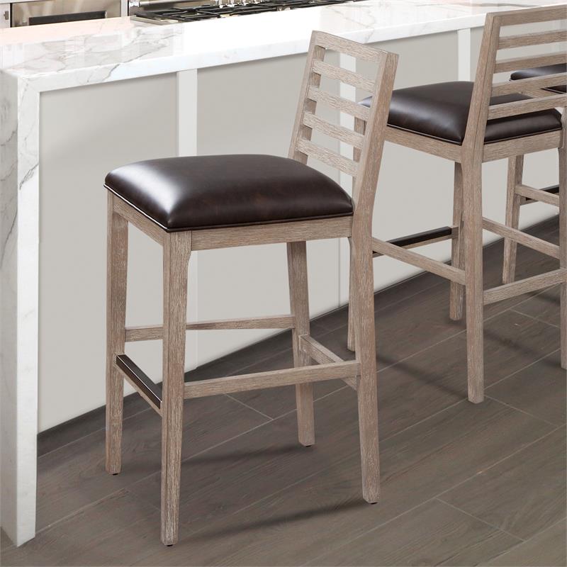Bowery Hill Gray Wood with Brown Bonded Leather Counter Stool