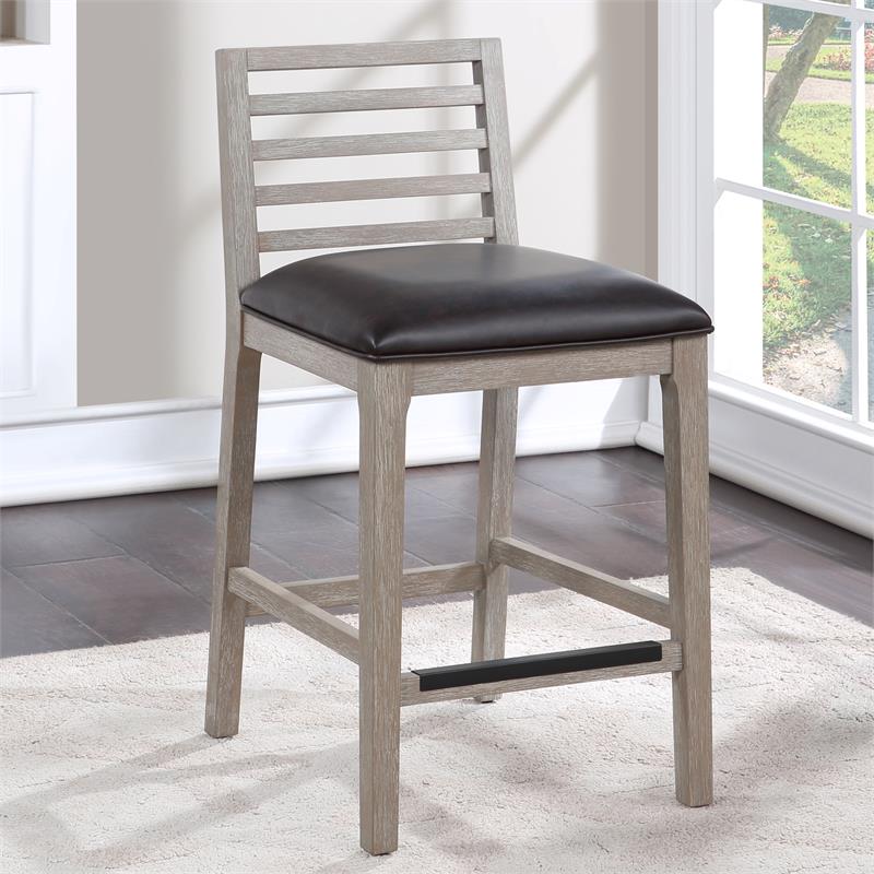 Bowery Hill Gray Wood with Brown Bonded Leather Counter Stool