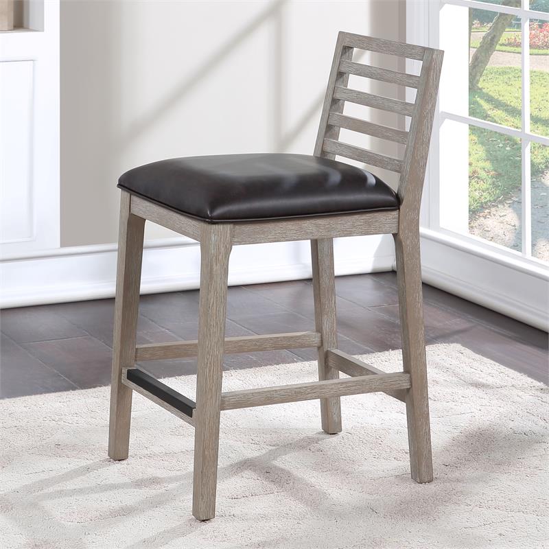 Bowery Hill Gray Wood with Brown Bonded Leather Counter Stool