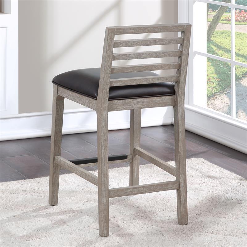 Bowery Hill Gray Wood with Brown Bonded Leather Counter Stool