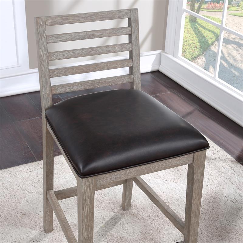 Bowery Hill Gray Wood with Brown Bonded Leather Counter Stool