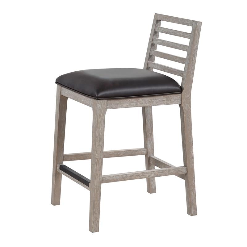 Bowery Hill Gray Wood with Brown Bonded Leather Counter Stool