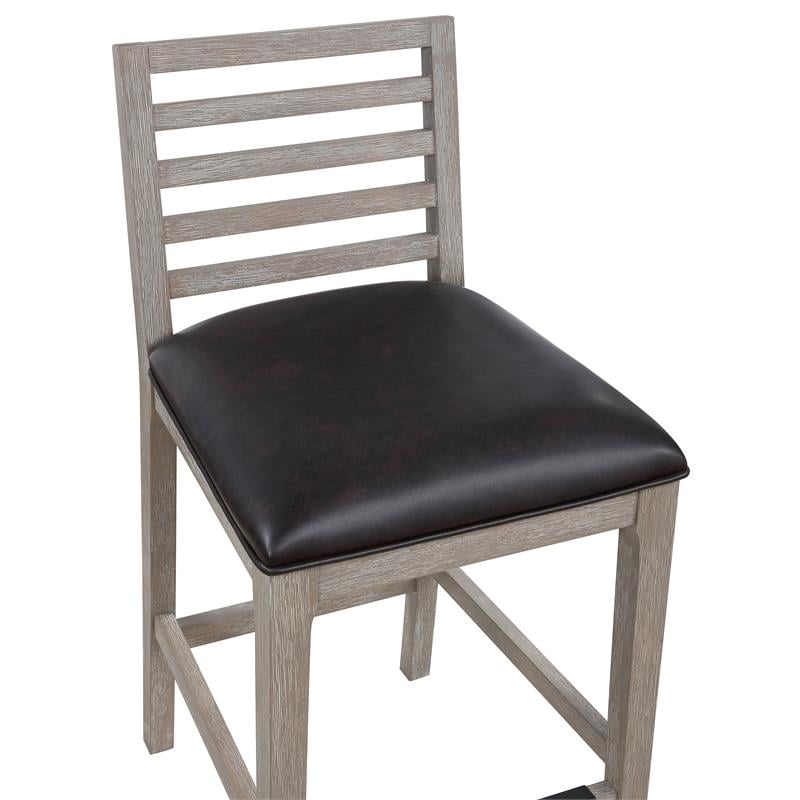 Bowery Hill Gray Wood with Brown Bonded Leather Counter Stool