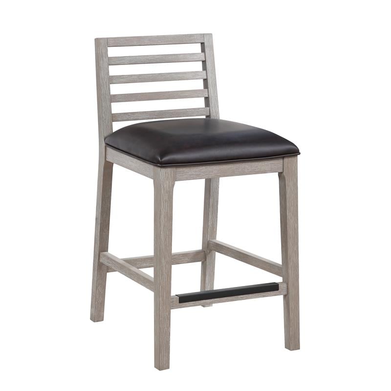 Bowery Hill Gray Wood with Brown Bonded Leather Counter Stool