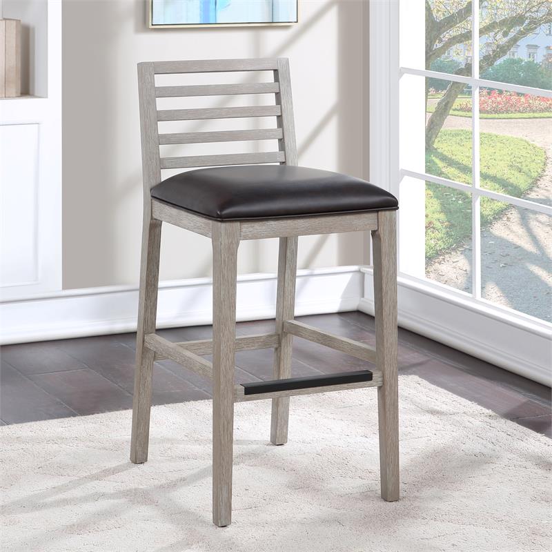 Bowery Hill Solid Wood Gray with Brown Bonded Leather Bar Stool