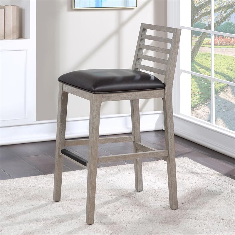 Bowery Hill Solid Wood Gray with Brown Bonded Leather Bar Stool