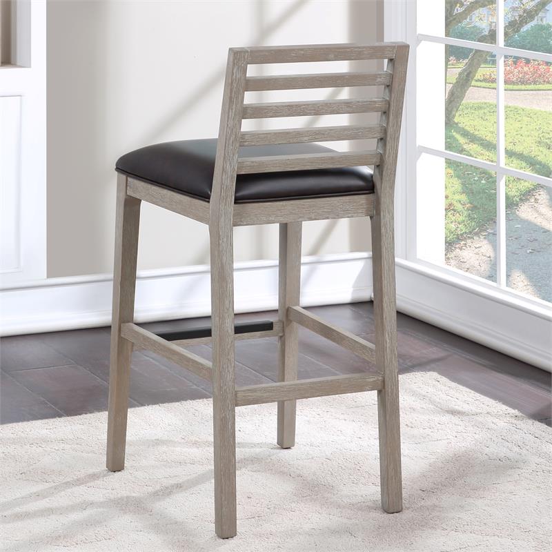 Bowery Hill Solid Wood Gray with Brown Bonded Leather Bar Stool