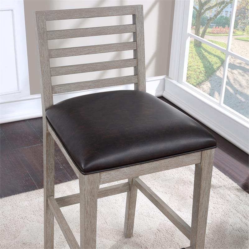 Bowery Hill Solid Wood Gray with Brown Bonded Leather Bar Stool