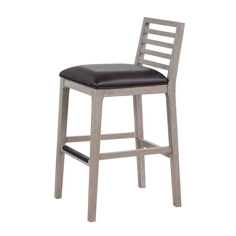 Bowery Hill Solid Wood Gray with Brown Bonded Leather Bar Stool