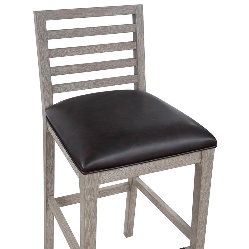 Bowery Hill Solid Wood Gray with Brown Bonded Leather Bar Stool