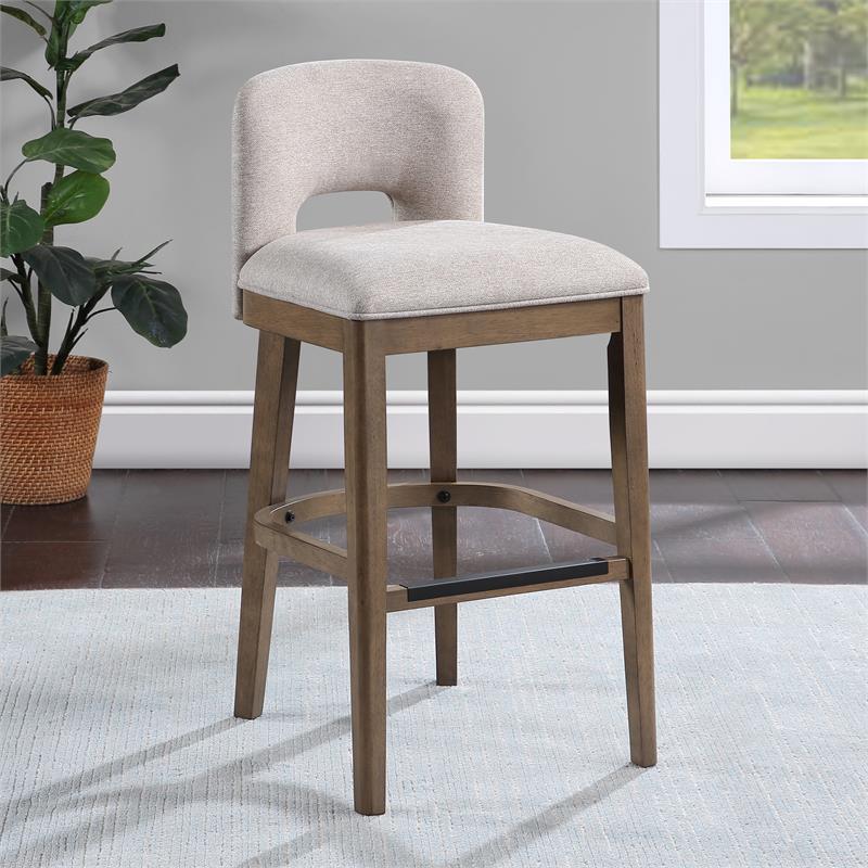 Bowery Hill Bistro Solid Wood Brown and White Fabric Bar Stool