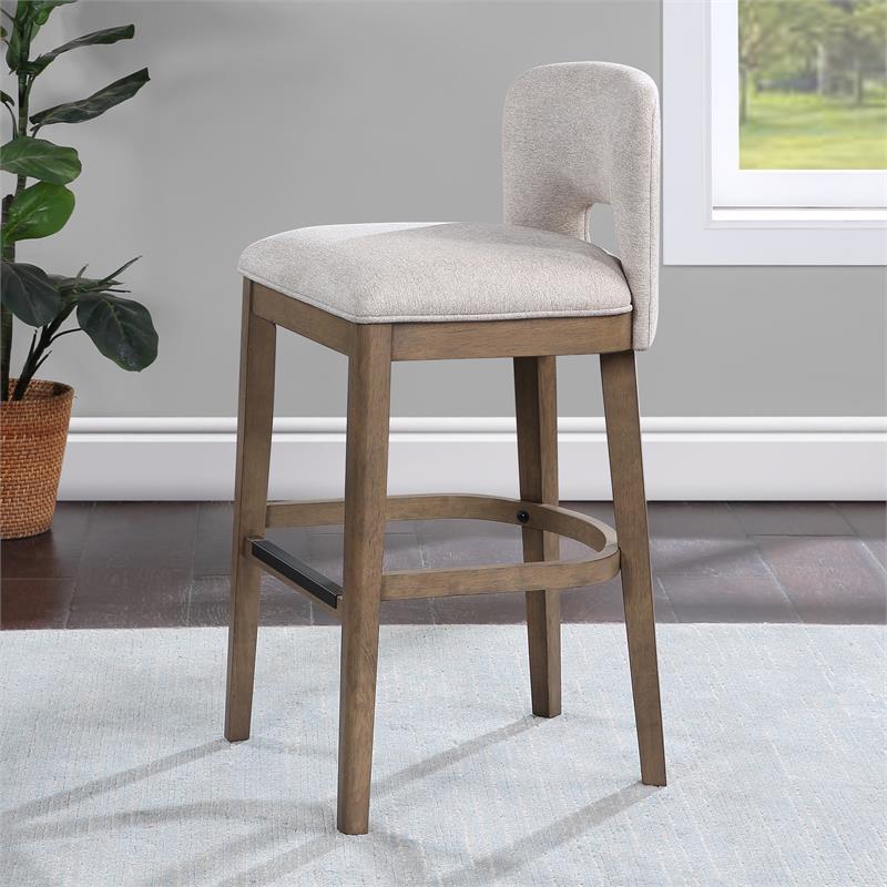 Bowery Hill Bistro Solid Wood Brown and White Fabric Bar Stool