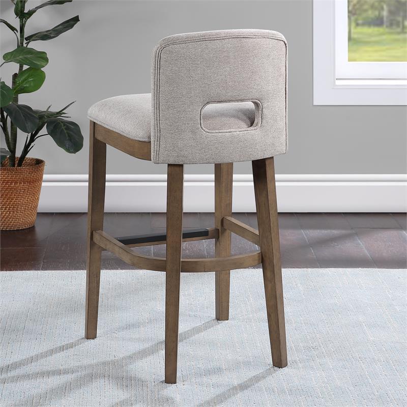 Bowery Hill Bistro Solid Wood Brown and White Fabric Bar Stool