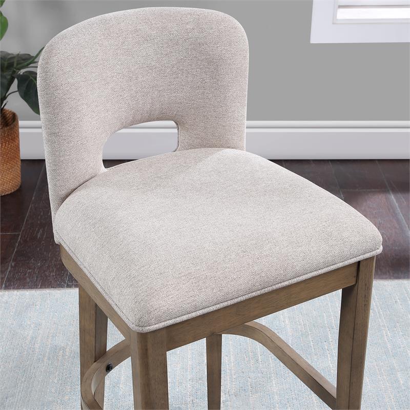 Bowery Hill Bistro Solid Wood Brown and White Fabric Bar Stool