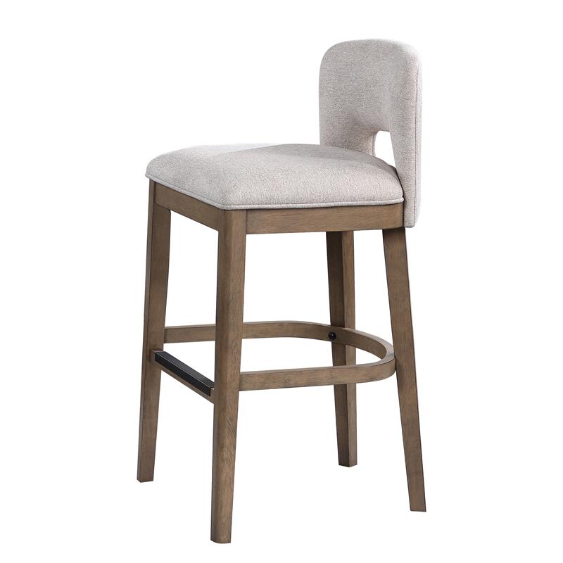 Bowery Hill Bistro Solid Wood Brown and White Fabric Bar Stool