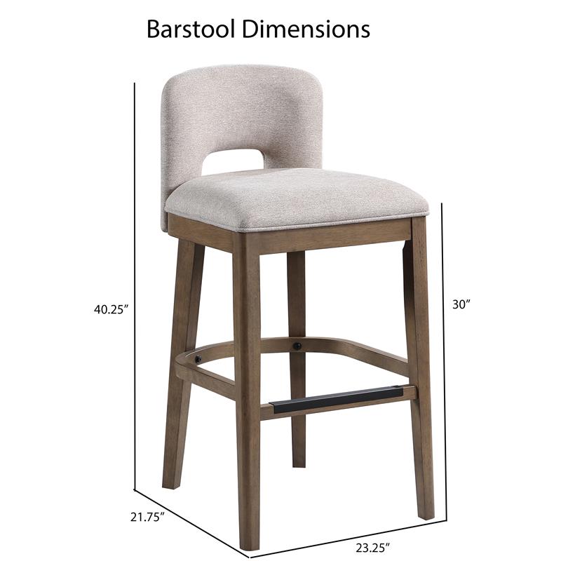 Bowery Hill Bistro Solid Wood Brown and White Fabric Bar Stool