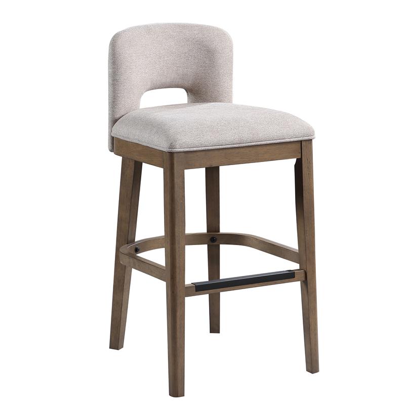 Bowery Hill Bistro Solid Wood Brown and White Fabric Bar Stool