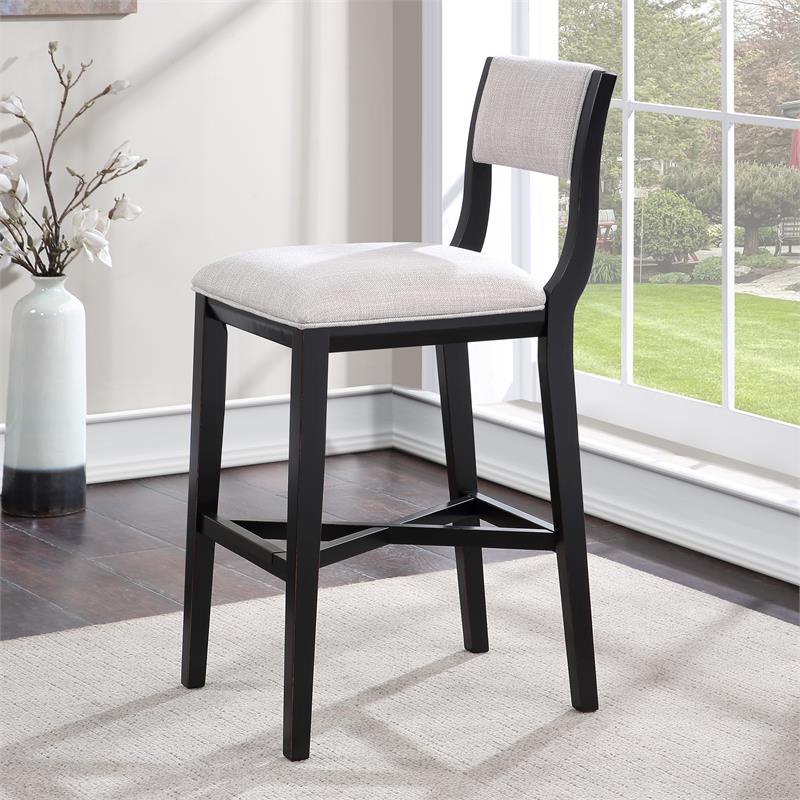 Bowery Hill Modern Solid Wood Black with Gray Fabric Bar Stool