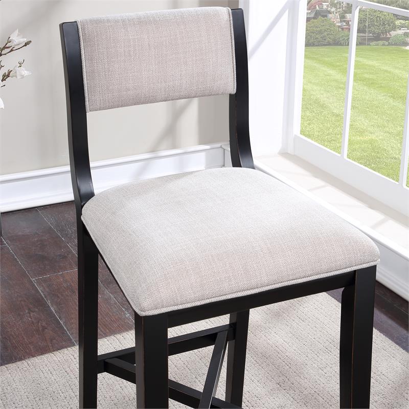 Bowery Hill Modern Solid Wood Black with Gray Fabric Bar Stool