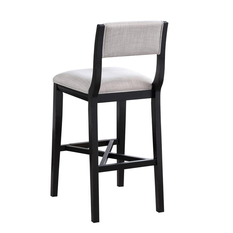Bowery Hill Modern Solid Wood Black with Gray Fabric Bar Stool