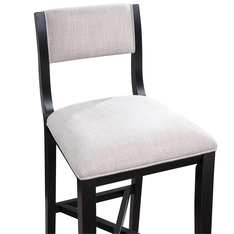 Bowery Hill Modern Solid Wood Black with Gray Fabric Bar Stool