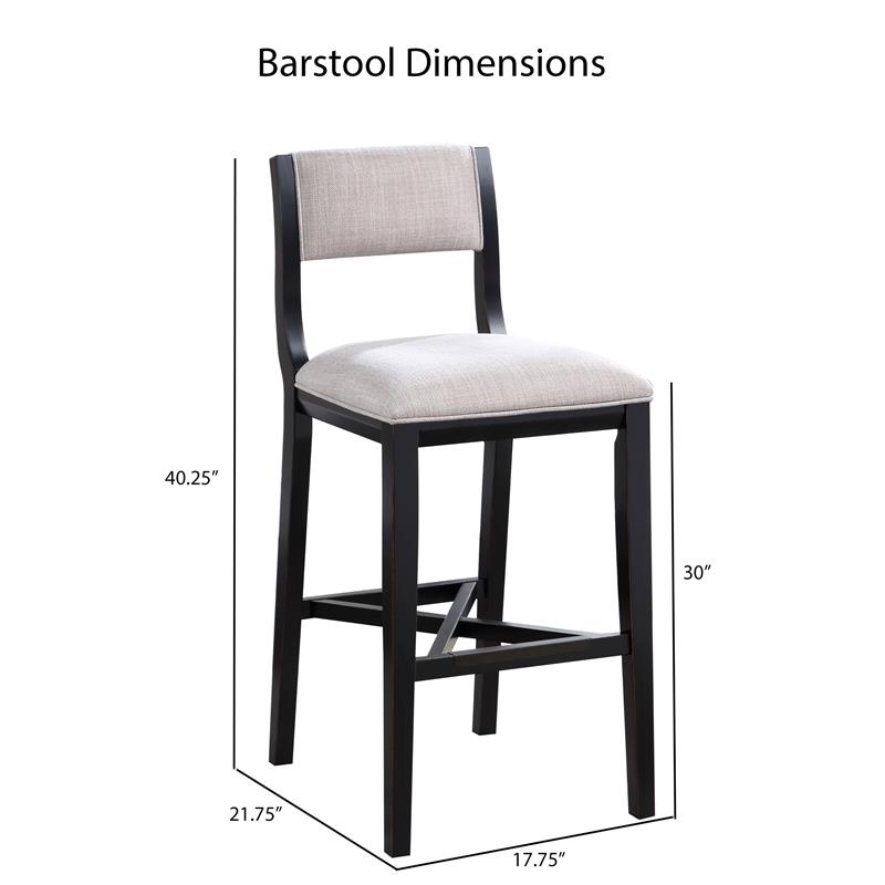 Bowery Hill Modern Solid Wood Black with Gray Fabric Bar Stool