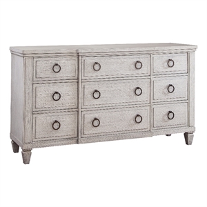 Bowery Hill Modern Farmhouse Wood 9-Drawer Triple Dresser in Oyster White