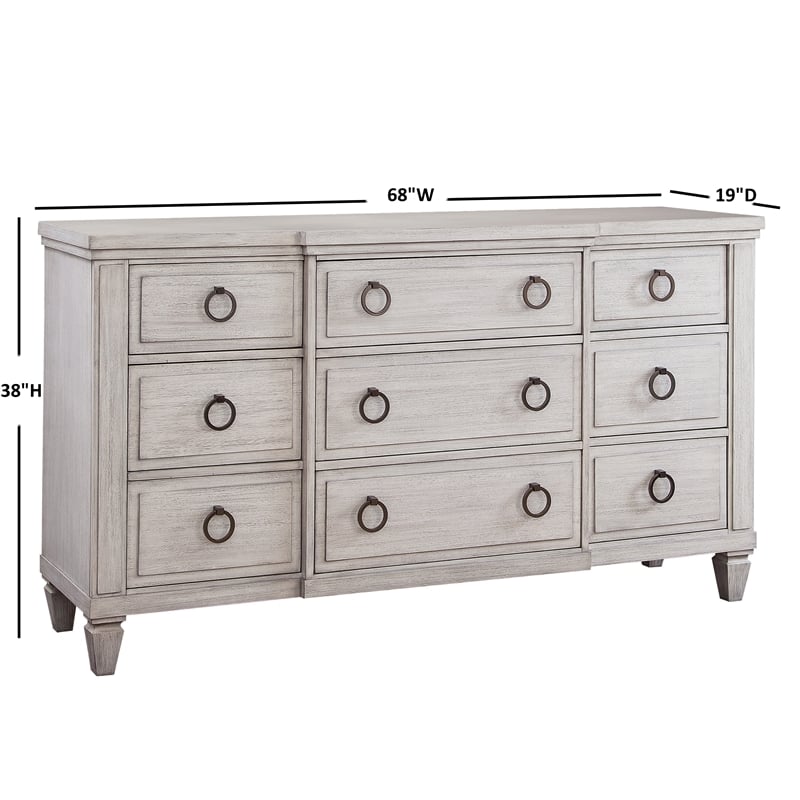 Bowery Hill Modern Farmhouse Wood 9-Drawer Triple Dresser in Oyster White