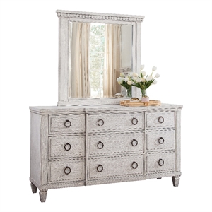 Bowery Hill Modern Farmhouse Wood 9-Drawer Dresser & Mirror in Oyster White