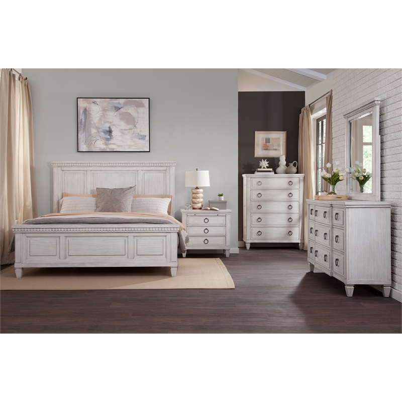 Bowery Hill Modern Farmhouse Wood 5-Drawer Chest in Oyster White