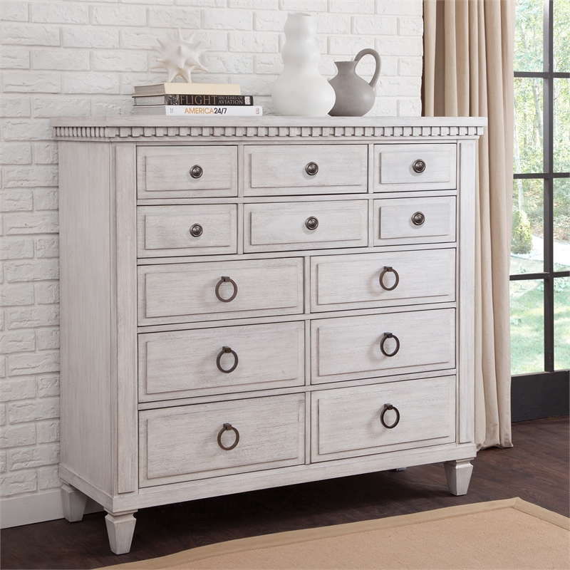 Bowery Hill Modern Farmhouse Wood Gentlemen's Chest in Oyster White