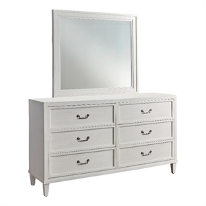 Bowery Hill Coastal 68&quotW Wood Dresser and Mirror in White Finish